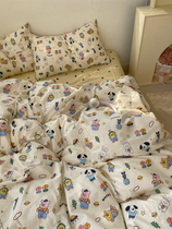Xiaohongshu recommends ins cartoon pure cotton four-piece set 100 cotton bed sheet quilt cover bed sheet student dormitory three-piece set