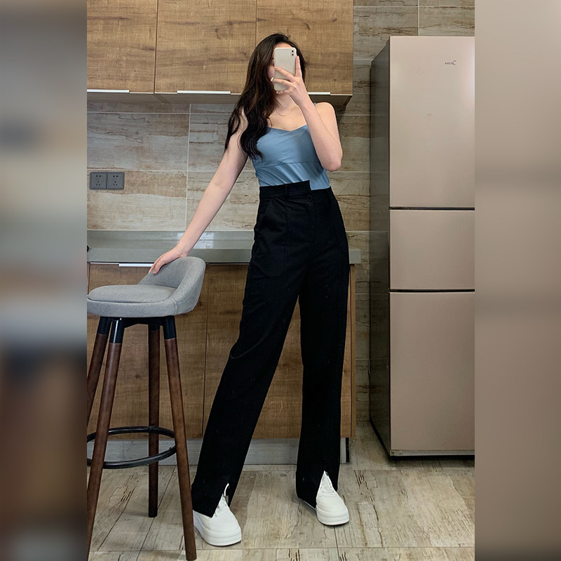 Giant Deer Studio Micro Fat Custom Leg Fine Girl di Creator Slim Irregular High Waist Open Fork Casual Drag Pants-Taobao