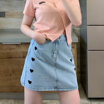 Julu studio slightly fat custom A-line denim skirt female love half skirt large size slimming all-match short skirt