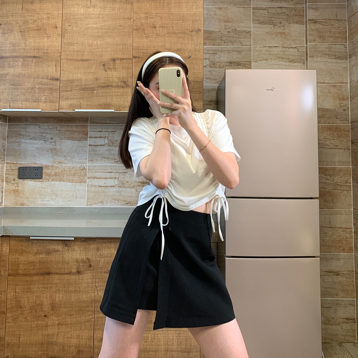 Big Deer Studio Weight Customized Double-drawn Top T-Shirt Summer New Loose Skin Short Sleeve Costume