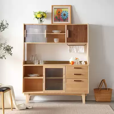 Pure solid wood dining side cabinet Nordic tea cabinet Black Walnut storage cabinet Simple modern small apartment storage overall cabinet