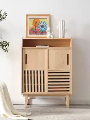 Solid wood shoe cabinet home Louver door large capacity simple modern 2 door sliding door Hall Cabinet Nordic entrance cabinet