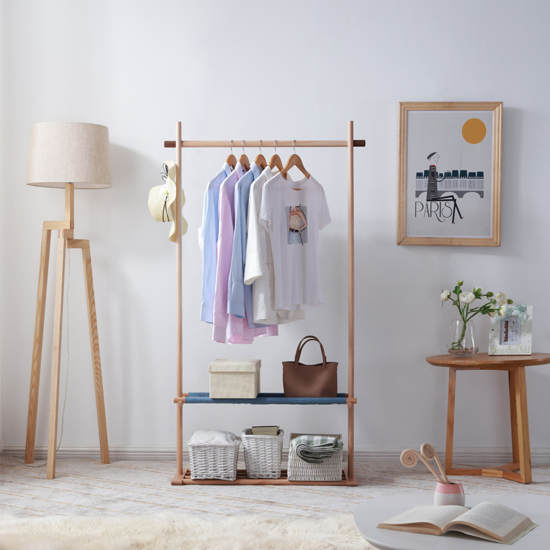 Solid wood hanging clothes hanger modern minimalist clothes rack Home hanging clothes rack containing integrated rack bedroom floor hanger
