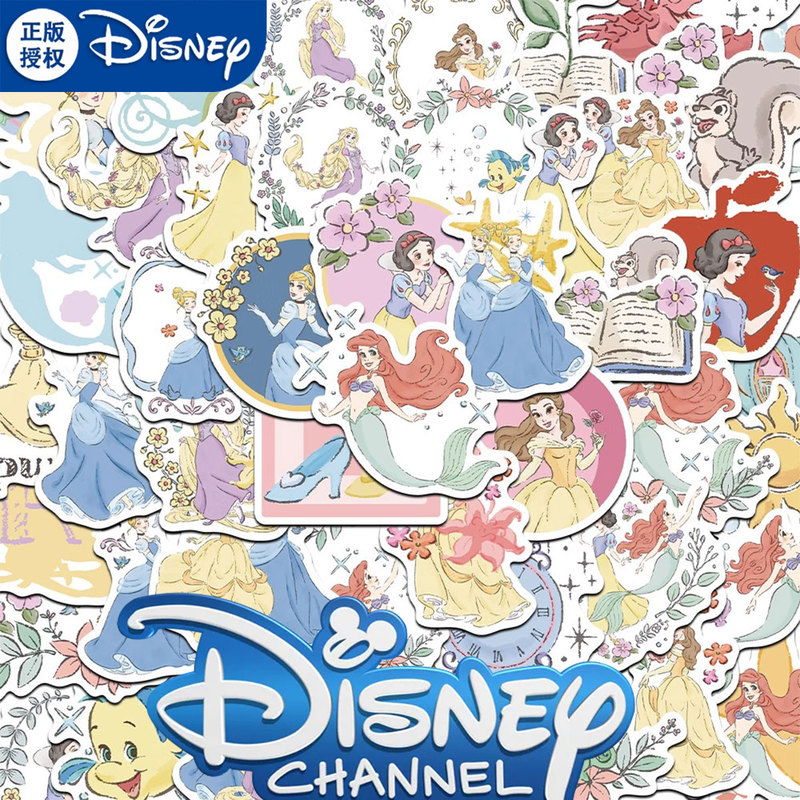 [Officially Licensed by Disney] 50 Disney Princess Fresh Style Co-Branded Stickers Cute Cartoon Graffiti Creative Decoration Waterproof Stickers for Suitcases, Mobile Phones, and Computers