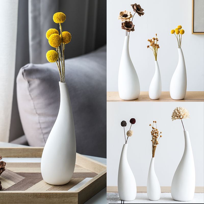 Vase decoration Living room flower arrangement Nordic ceramic dry flower decoration Small modern creative simple dining table ins white