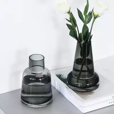 Nordic ins wind small mouth vase Transparent glass vase Office desktop flower arrangement dried flower hydroponic home decoration