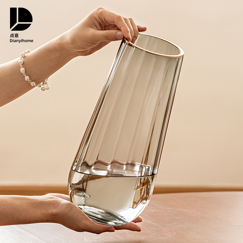 花瓶の装飾リビングルームフラワーアレンジメントライト高級ハイエンド透明ガラス水耕栽培水育て花バラ特別なネットワークセレブ小さな