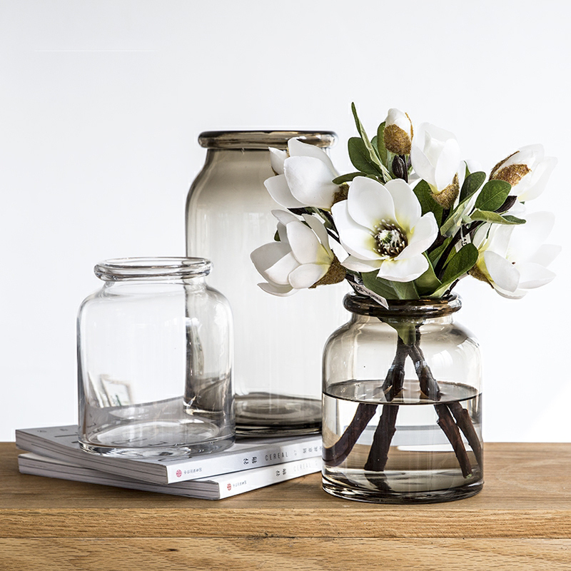 Vase ornaments living room flower arrangement glass vase large Nordic ins Feng Shui pei home dry flower decoration simple and transparent