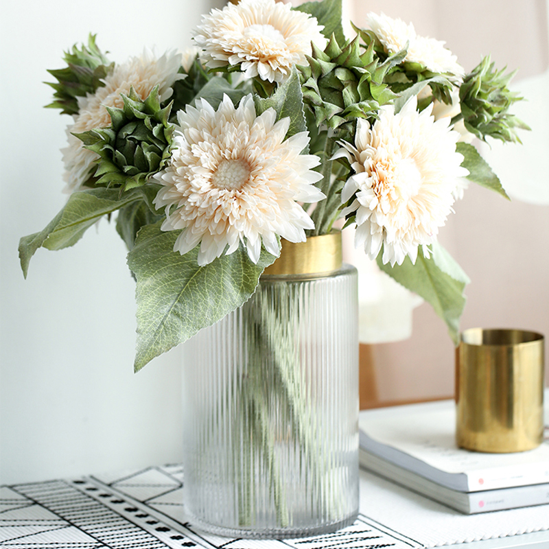 Copper mouth American light luxury metal Nordic style Transparent glass vase large ornaments Living room flower arrangement Dining table Dry flower decoration