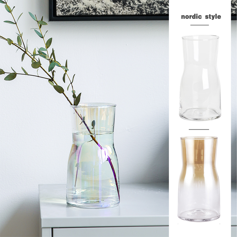 Nordic Ins Wind Transparent Mesh Red Magic Color Glass Small Vase Living Room Hem Flower Flower Arrangement Flowers Hydroponic Wide Mouth Brief