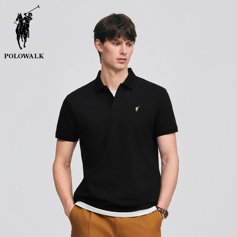 Polowalk Pique Cotton Solid Color Lapel Short-Sleeved T-Shirt Men's Summer New Style Polo Business Casual Half-Sleeved Polo Shirt