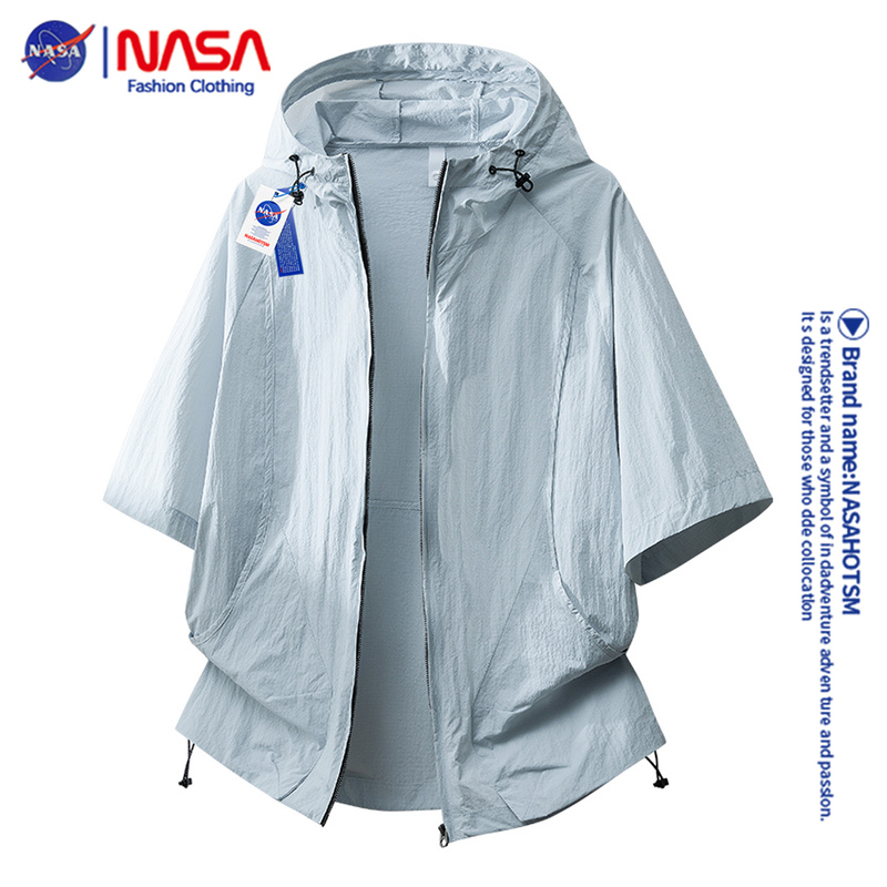 Nasa Trendy Outdoor Casual Sports Hooded Short-Sleeved Shirt Breathable Quick-Drying Sun Protection Ice Silk Cool Shirt Jacket