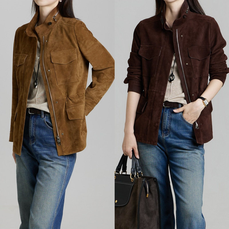 [Little Money Master] Hunter Traveler High-End Suede First Layer Lambskin Genuine Leather Jacket for Women 24823