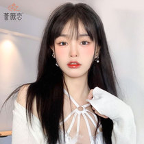 Wig female hair long hair summer long hair round face air bangs natural simulation hair full head set black long straight wig set