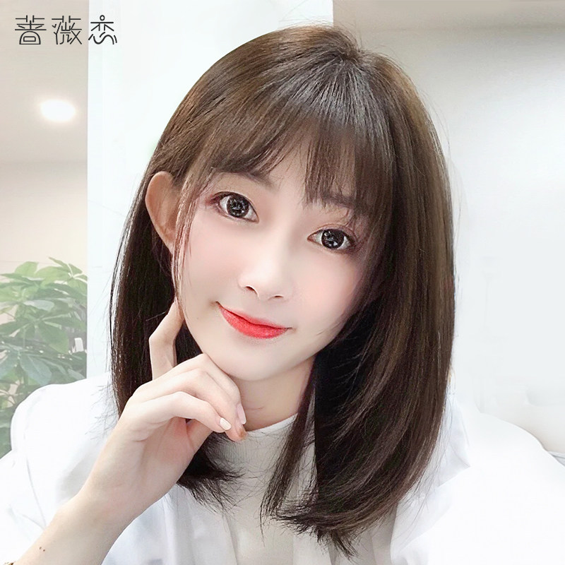 Wig female hair summer natural full head cover type age reduction clavicle wig short hair simulation man long hair wig set