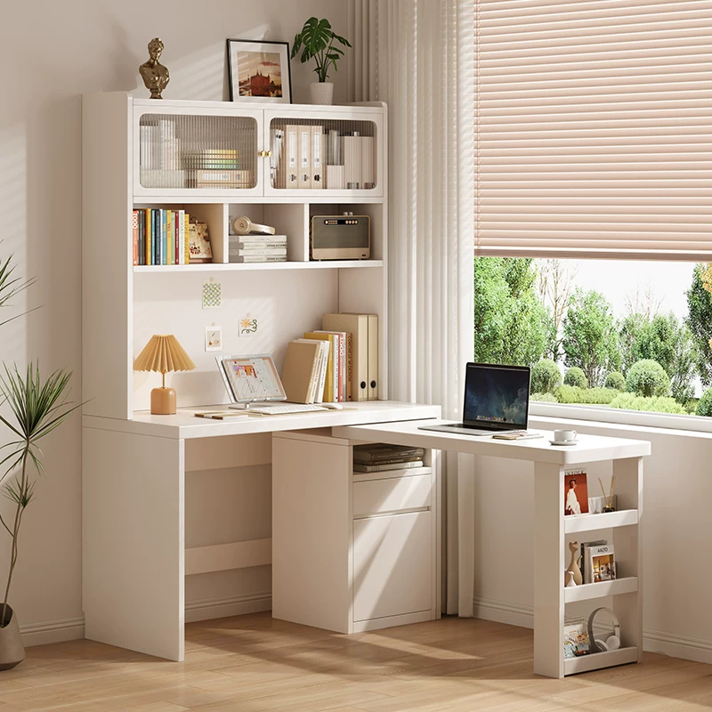 desk and bookshelf integrated solid wood table corner computer table home wall-mounted small apartment student bookcase combination desk