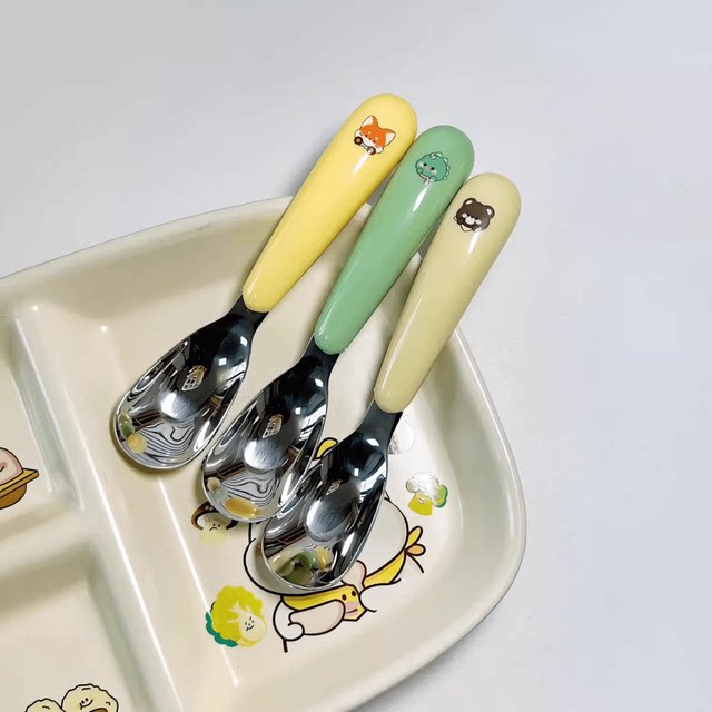 儿童316L不锈钢勺子自主进食宝宝吃饭专用勺子元宝勺小汤勺西瓜勺