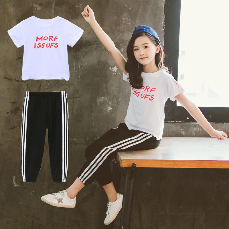 Girls summer suit 2022 new children's clothing western style net red summer Korean version big children's sports 12-year-old girl 13