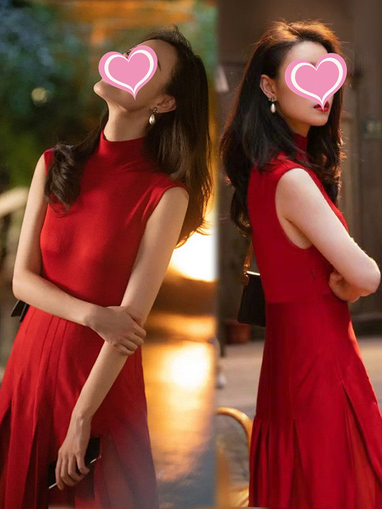 Streaming Golden Years Julock Ni Ni Stars The Same Paragraph 22 Early Spring Red Dress Dress Woman Plexingless Dress Without Sleeveless Dress 