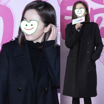 Black cashmere woolen jacket woman mid-21 autumn winter new Korean version stars with the same double-row button Giant Coat Tide