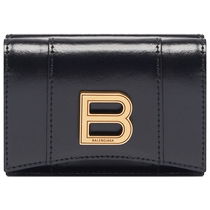 BALENCIAGA HOURGLASS Womens Black Smooth Calf Leather Flip Mini Wallet