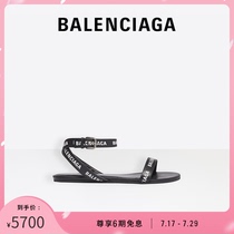 BALENCIAGA BALENCIAGA WOMENs ROUND LOGO PRINTED ANKLE STRAP FLAT COWHIDE LEATHER ROUND SANDALS