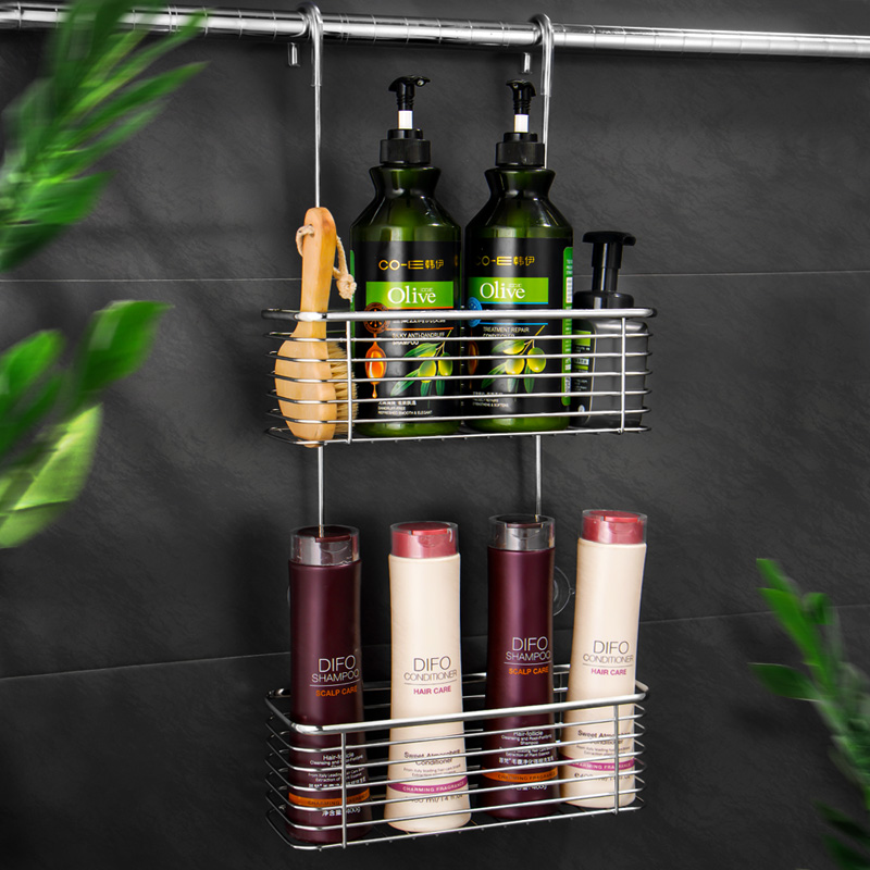 Bathroom shower rack shower room 304 stainless steel hanging basket free punch bathroom shower gel storage layer shelf