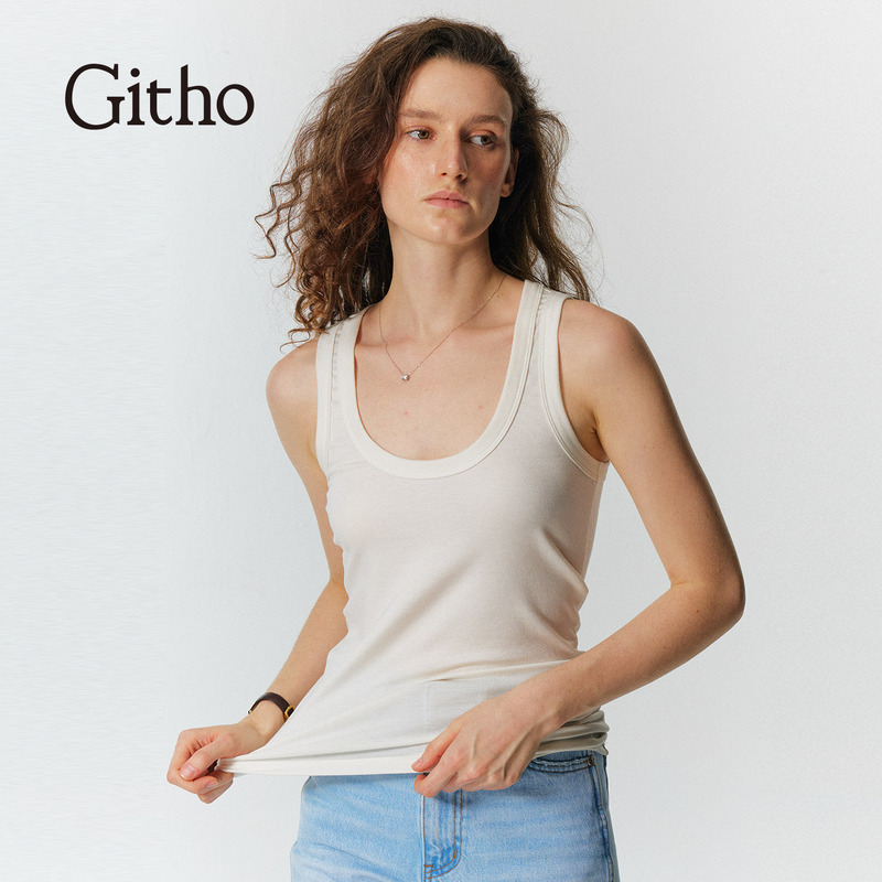 Githo Summer Basic Versatile Base Tank Top, Comfortable and Slightly Stretchy, Can Be Worn Alone Githo Summer Basic Versatile Base Tank Top, Comfortable and Slightly Stretchy, Can Be Worn Alone