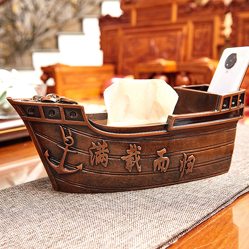 Chinese multi-function storage box lucky ornament key remote control desktop living room coffee table sundries light luxury tissue box