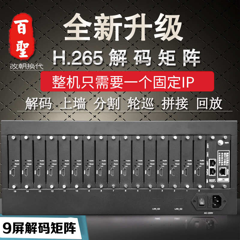 9 screen HDMI HD 9 road audio network matrix H 265 digital monitoring decoder supports 4K