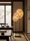 Song-Style Aesthetics, Oriental Home Designer's Bamboo Leaf Fabric Screen Floor Lamp, Living Room Standing Lamp, Tea Room Decoration