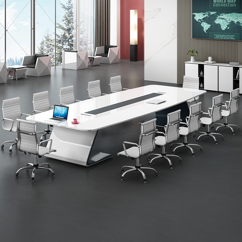 Lacquered conference table bench simple modern white large open conference table chair combination training conference room long table