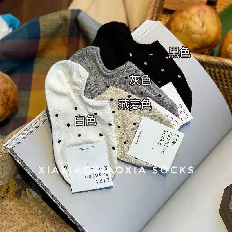 [Store Hot Seller] ins Mid-Calf Vintage Socks Korean Cute Summer Simple Polka Dot Low-Cut Invisible Boat Socks