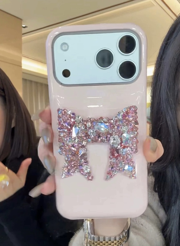 Yoyo Same Style Trendy Brand 3D Bow with Rhinestones Phone Case Protective Cover Iphone17Promax Huawei