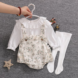Girl baby autumn clothes full moon Hundred Days baby clothes Princess Western style bag fart clothes Suspenders Separates Suit Spring & Fall