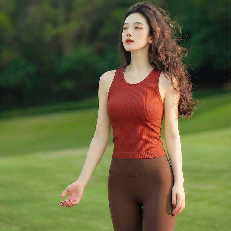 Red Yoga Vest for Women with Chest Pads 2026 Super Popular Yoga Outfit Set Summer Pilates Training Wear Sports Top