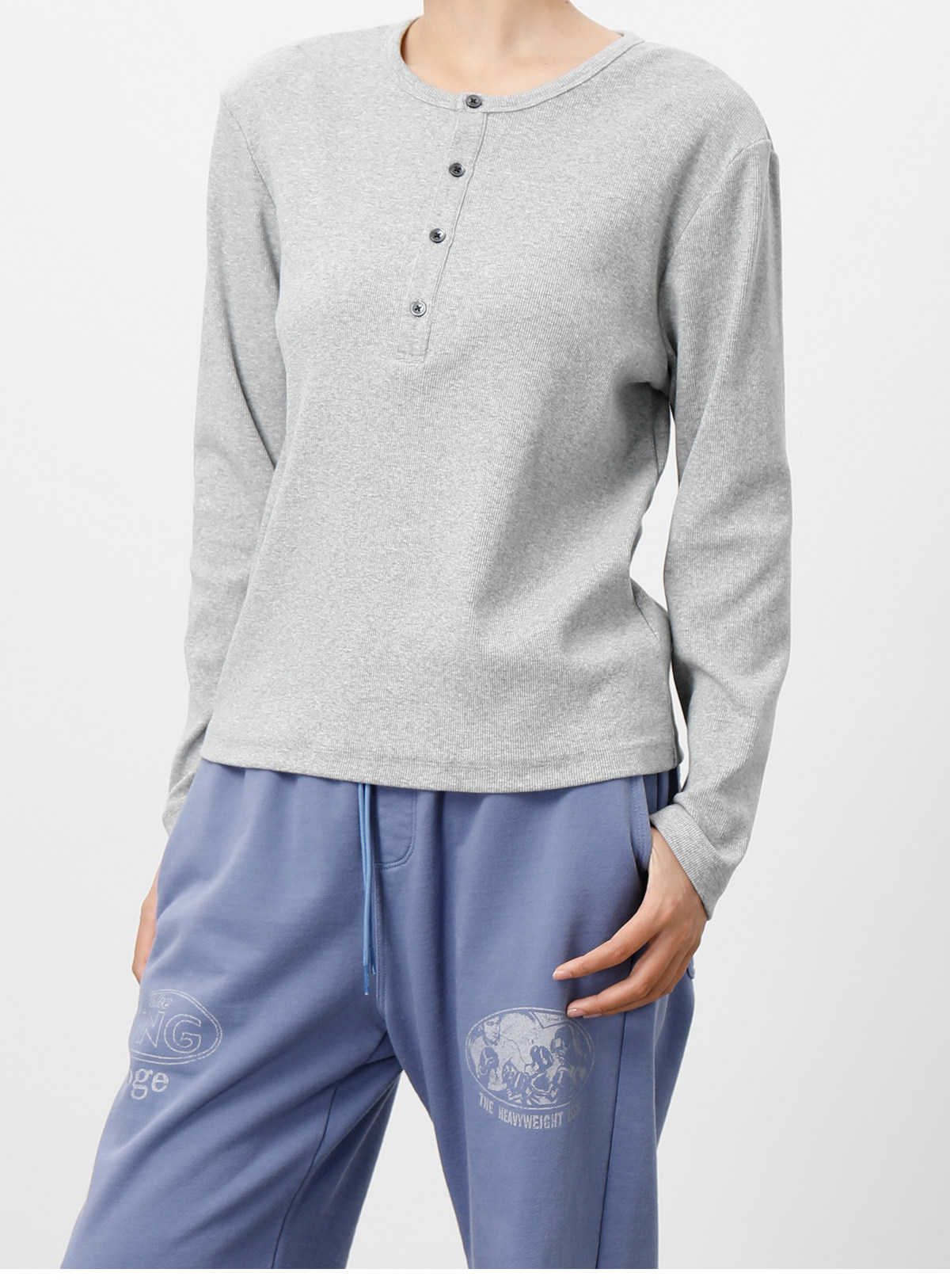 PLUS NO LOGO Slim-Fit Ribbed Henley Long-Sleeve Tee