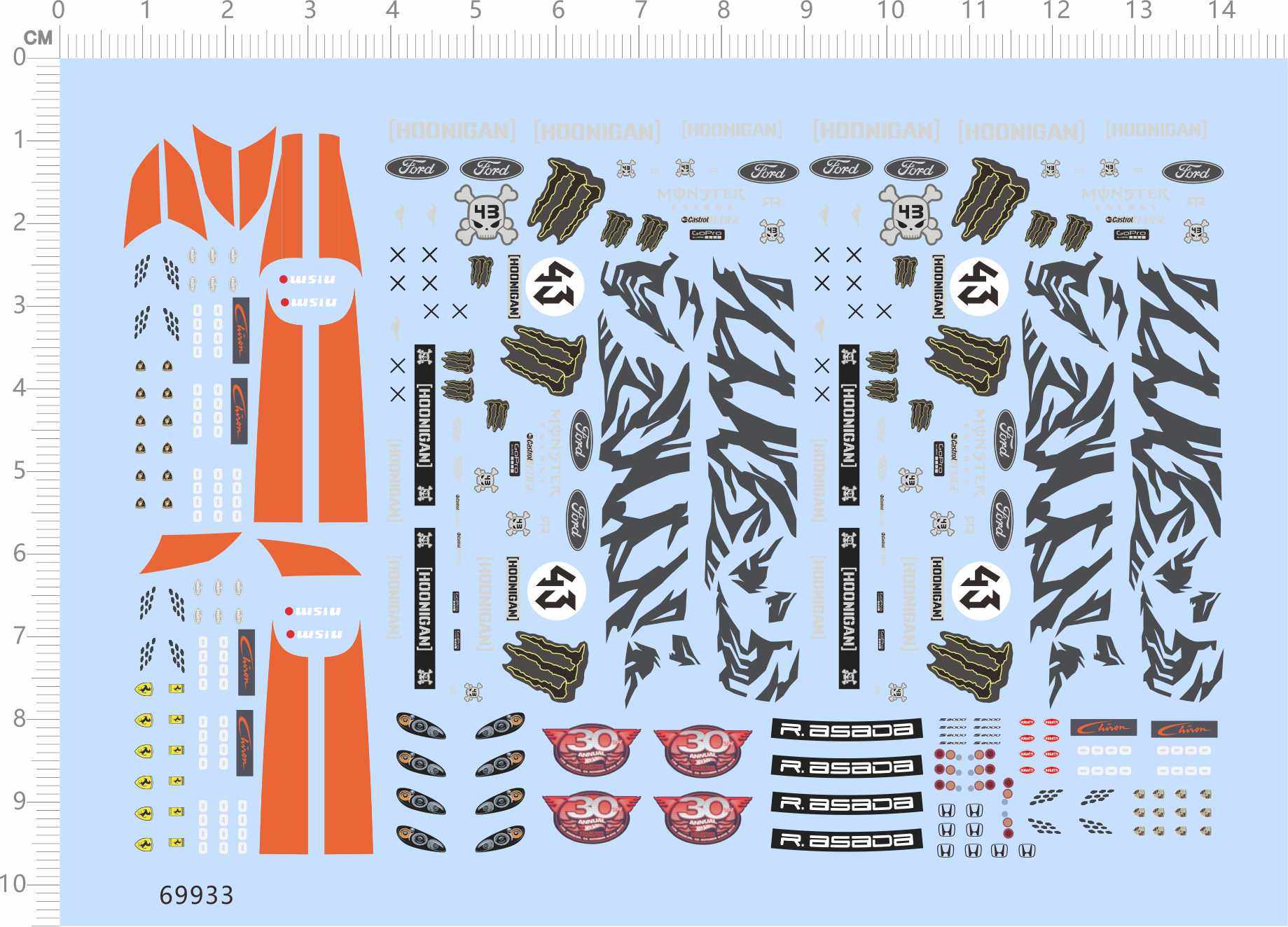 Car model 1:64 Refit converted car racing sticker (side door sticker) dedicated water sticker (69933)