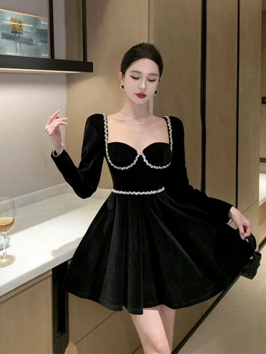 Элитное вечернее платье, бархатный наряд маленькой принцессы, изысканный стиль, квадратный вырез