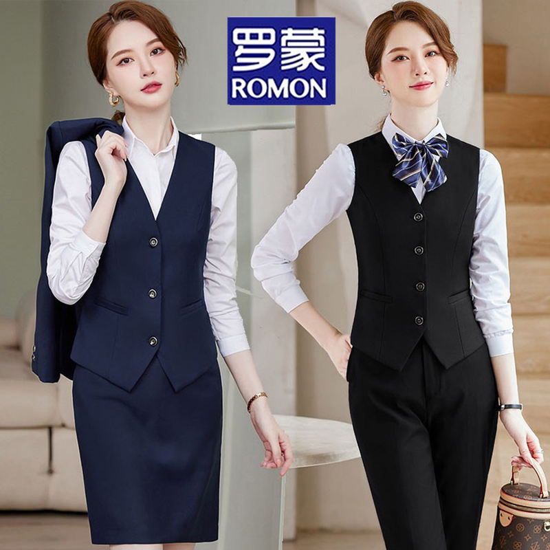 Romon Women's Suit Vest Professional Formal Vest Dress Workwear Plus Size Sleeveless Vest Front Desk Bank Work Uniform