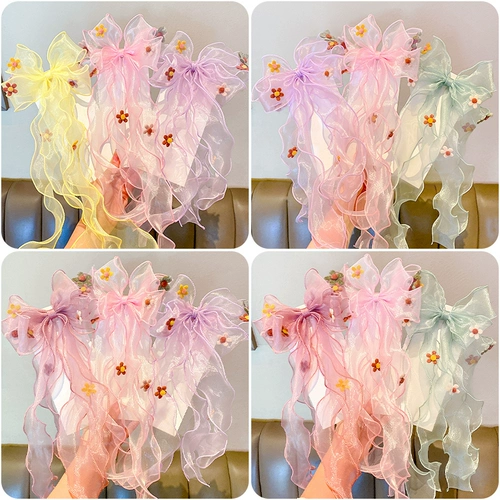 Летняя заколка для волос в форме цветка с бантиком, детский аксессуар для волос, милые шпильки для волос, популярно в интернете