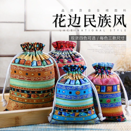 Этнический хлопковый браслет, сумка для хранения, мешочек из грецкого ореха, этнический стиль, на шнурках