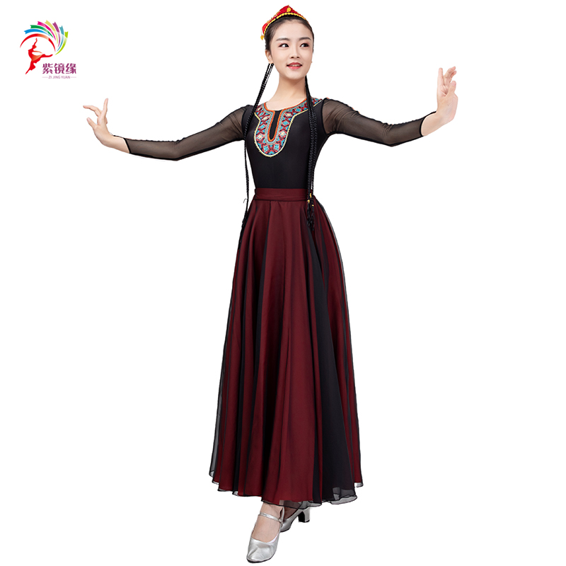 Xinjiang dance performance to serve Uyghur ethnic group practice half-body skirt large pendulum skirt art class Classroom rehearsal performance clothes