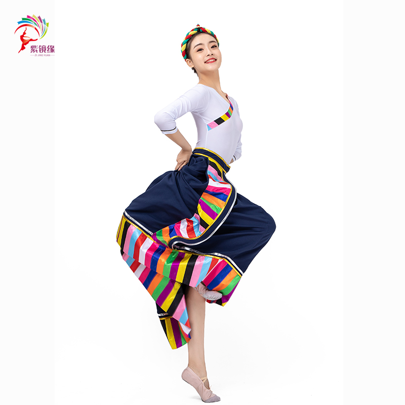 2022 women's Tibetan customs dance performance Semi-body practice Skirt Suit Interclass Exercises to be served with Chinese Wind