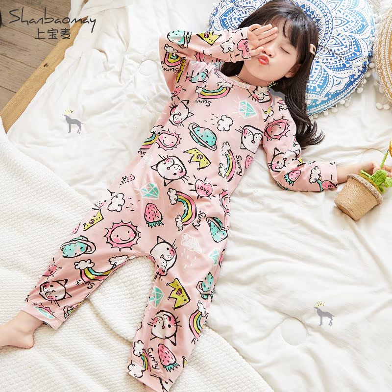 Mở Bảo mai rơi trẻ em mới jumpsuit cỡ bông dài tay đồ ngủ bé chống đá đồ ngủ cô gái chống mát mẻ.