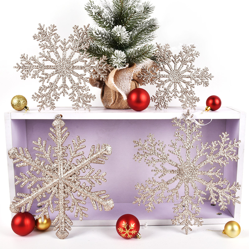 Christmas Sparkling Pink Snowflake Pendant Christmas Scene Placement Hanging Accessories 20-30CM Champagne Golden Snowflake Hanging Accessories