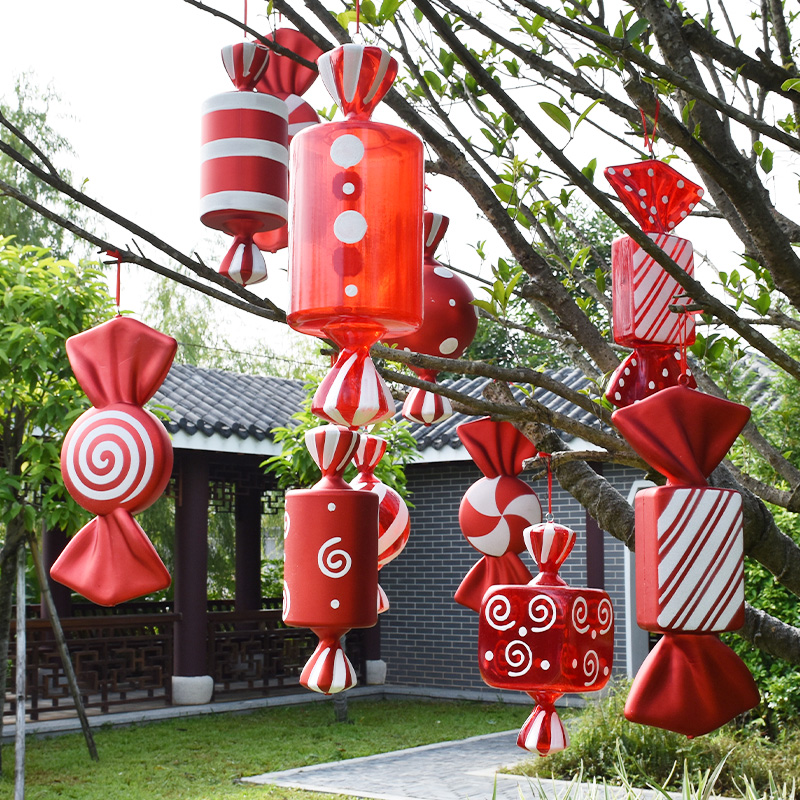 Christmas Scenic Area Beauty Chen Red Red White Color Painted Candy Pendant Wedding Festive Decoration Scene Arrangement Photo Gallery Shooting Props