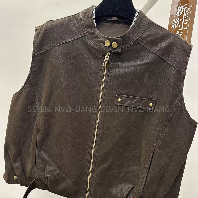 High-End European Goods 2026 Autumn New Retro Motorcycle Style Stand Collar Zipper Vest for Women Versatile Slim-Fit Sleeveless Jacket High-End European Goods 2026 Autumn New Retro Motorcycle Style Stand Collar Zipper Vest for Women Versatile Slim-Fit Sleeveless Jacket