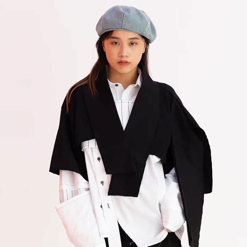 TOXIC small crowddesigner street dance tide V collar single piece deconstructs splicing cracked irregular pure color horse beetle