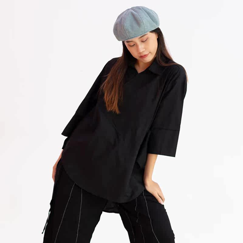 TOXIC Neutral Designer Loose Pure Color Deconstruct Splicing Irregular Sleeve Head Street Tide 100 lap shirt